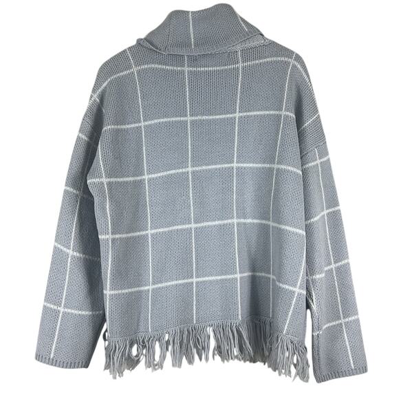 Absolutely Famous Sweater Womens XL Gray Windowpane Fringe Cowl Neck Cozy Boho - Picture 4 of 6